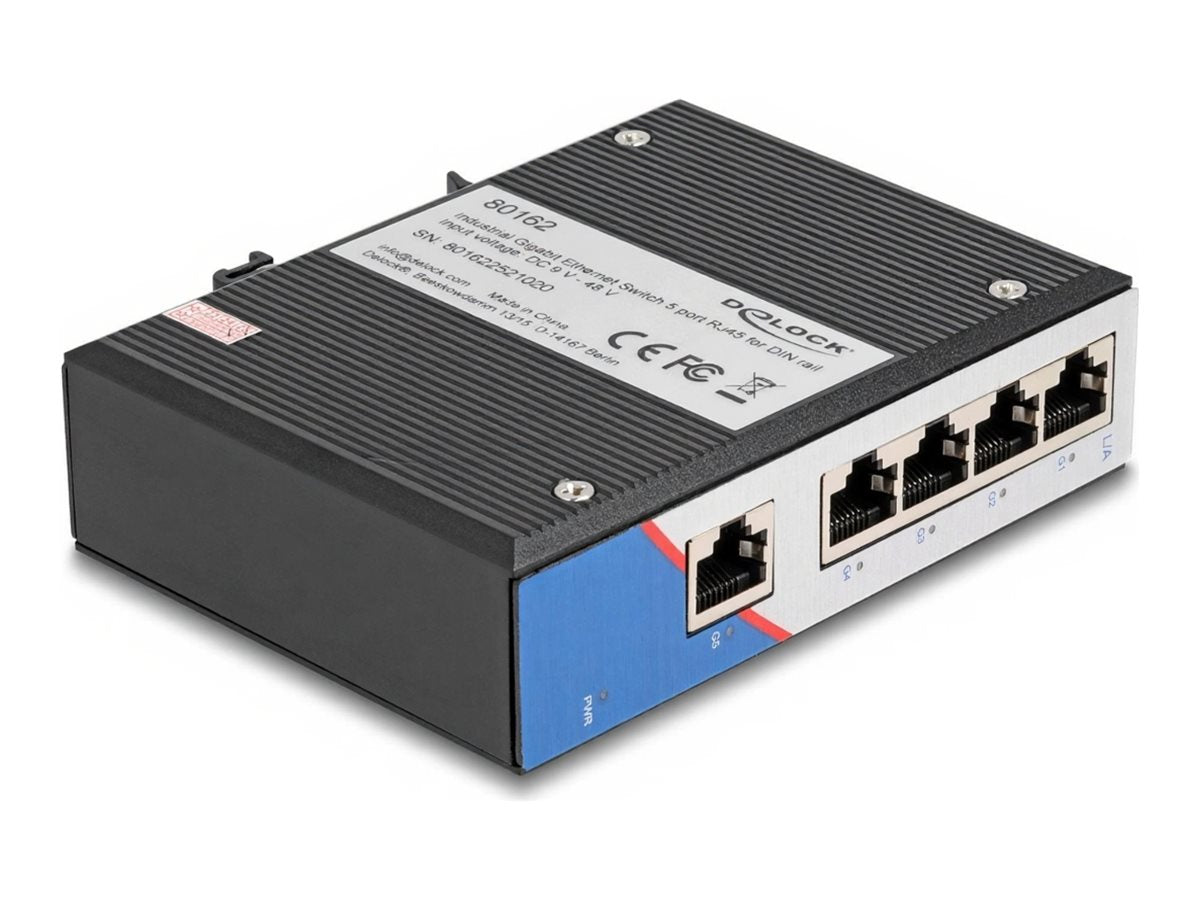 DELOCK Industrie Gigabit Ethernet Switch 5 Port RJ45 für Hutschiene - Vorderansicht