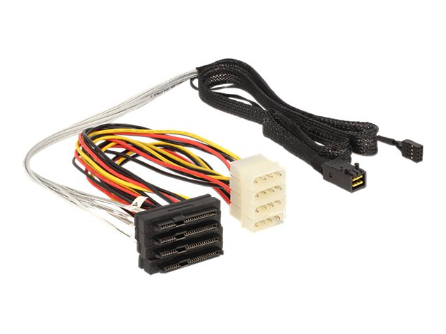 DELOCK Kabel Mini SAS HD SFF 8643 x4 Stecker > 4 x SAS 29 Pin SFF 8482 Buchse 1 m - Vorderansicht