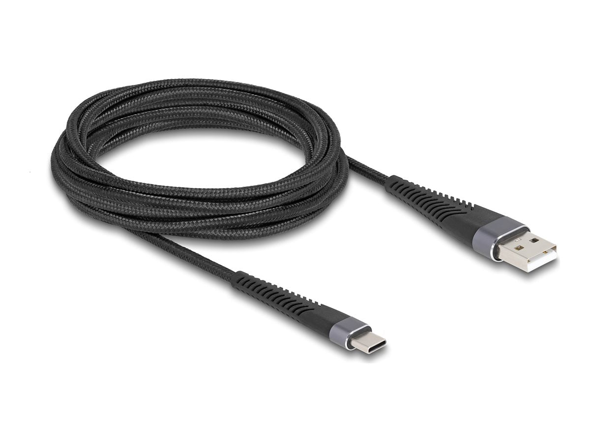 DELOCK USB 2.0 Kabel USB Typ-A Stecker zu USB Type-C Stecker mit verlängertem Knickschutz 3m - Vorderansicht