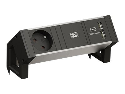 BACHMANN DESK2 ALU BLACK 1x Schutzkontakt 1x USB-Charger GST18