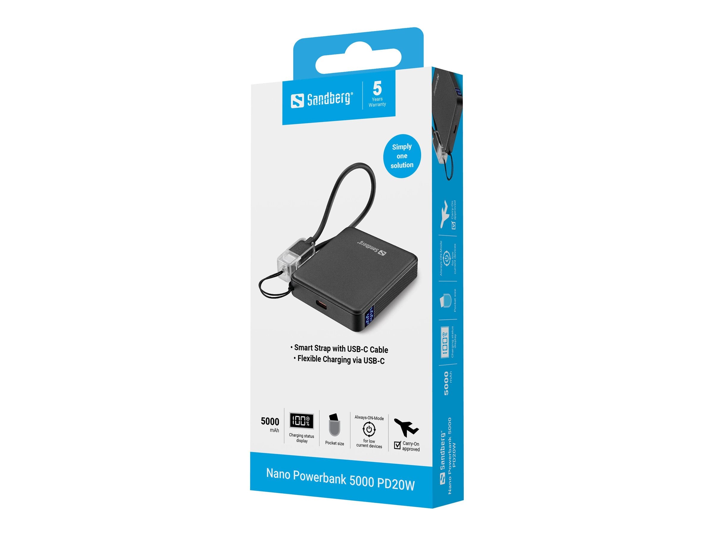 SANDBERG Nano Powerbank 5000 PD20W Vorderansicht