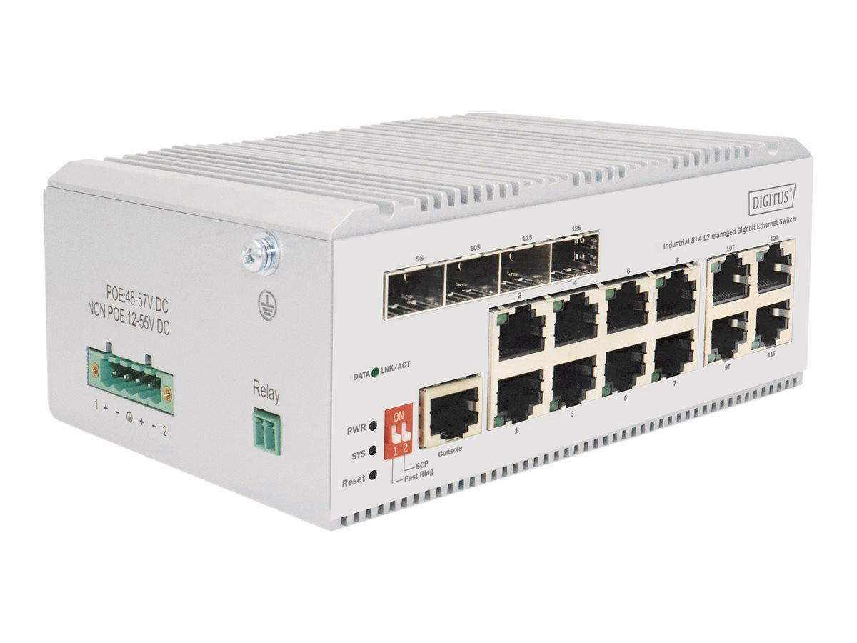 DIGITUS Industrial 8+4 L2managed Gigabit Ethernet Switch Vorderansicht