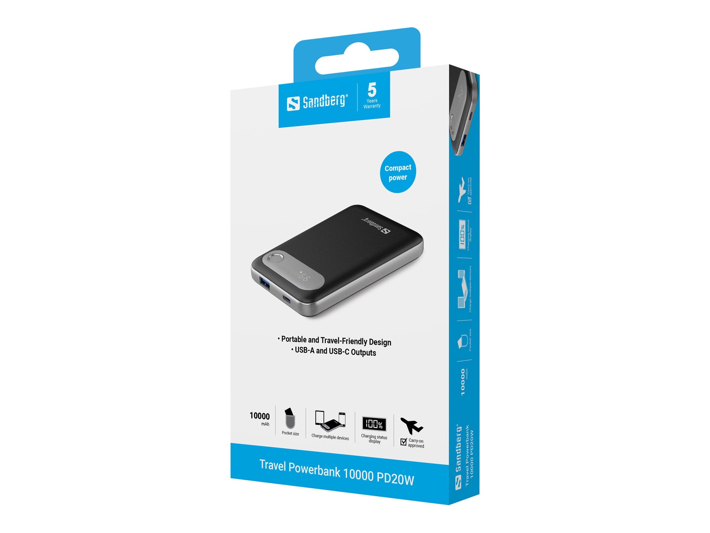 SANDBERG Travel Powerbank 10000 PD20W Vorderansicht