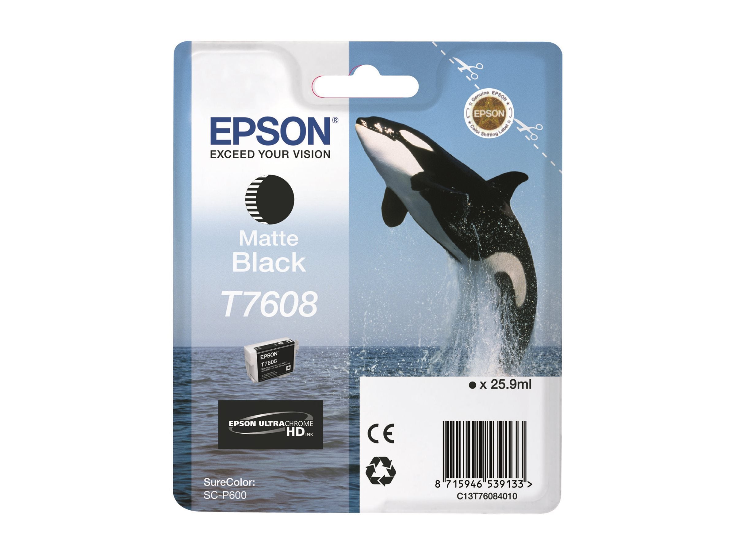 EPSON T7608 Tintenpatrone matte schwarz Vorderansicht