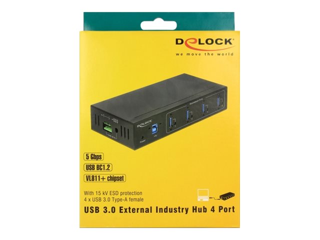 DELOCK Externer Industrie Hub 4 x USB 3.0 Typ-A Anschlussansicht