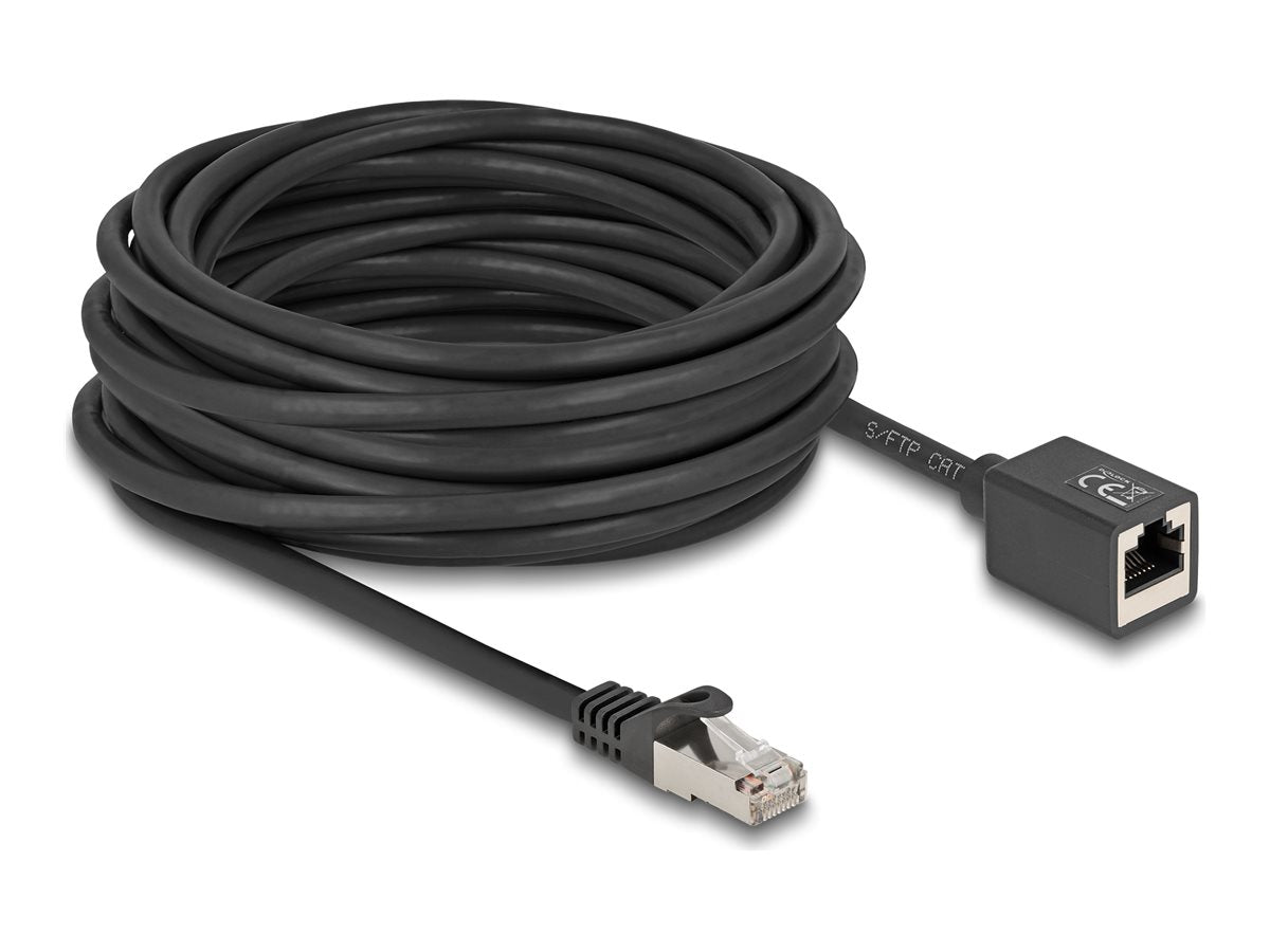 DELOCK Netzwerk Verlängerungskabel RJ45 Stecker zu RJ45 Buchse Cat.6A S/FTP 10m schwarz - Vorderansicht