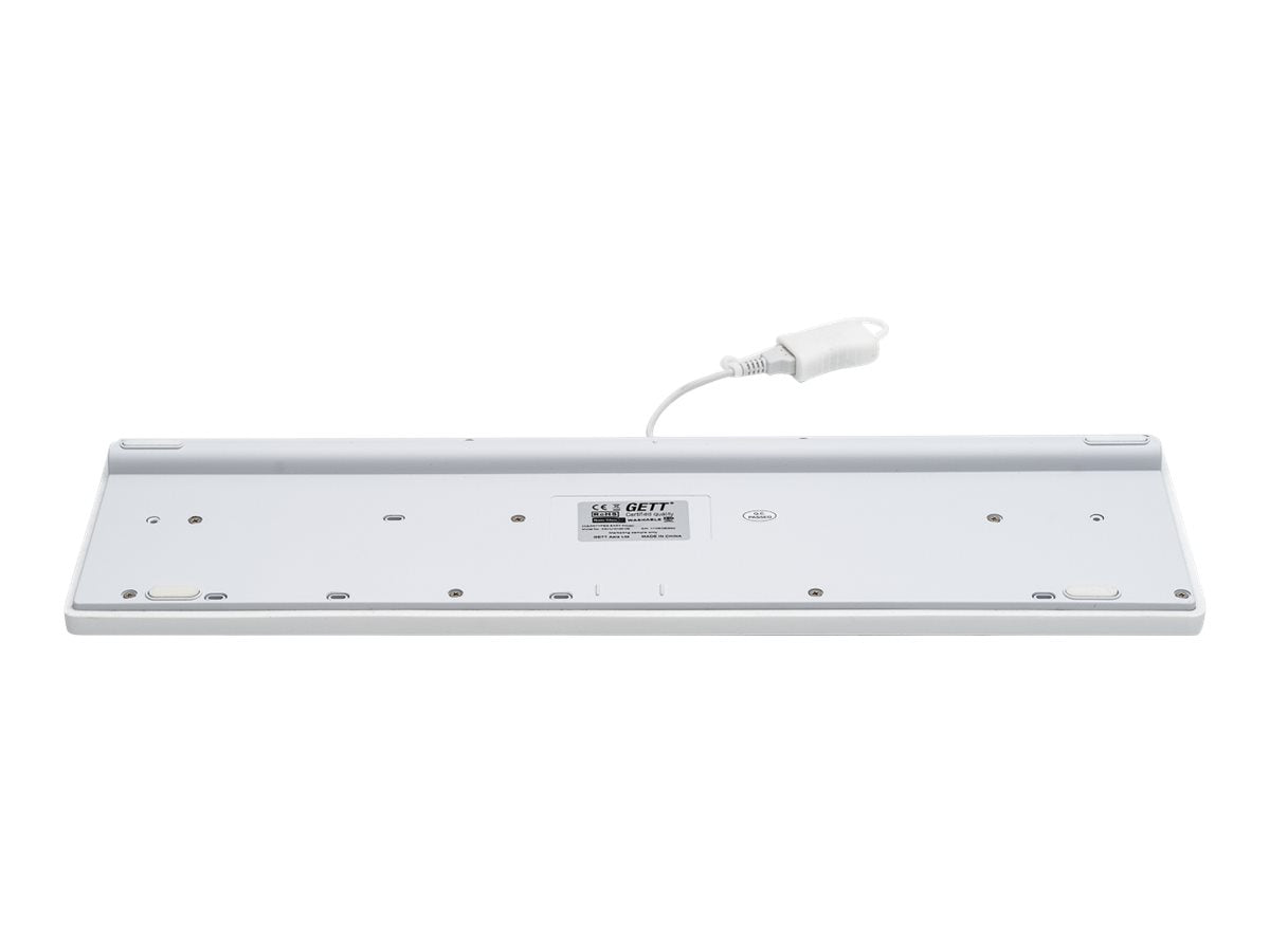 GETT GCQ CleanType Easy Protect Silikon Tastatur mit Kunststoffgehaeuse NUM-Block 105 Tasten IP68 USB Farbe: weiss Layout: US