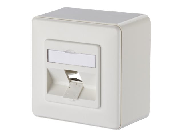 Vorderansicht der METZ CONNECT Keystone Anschlussdose AP 1 Port unbestuckt reinweiss