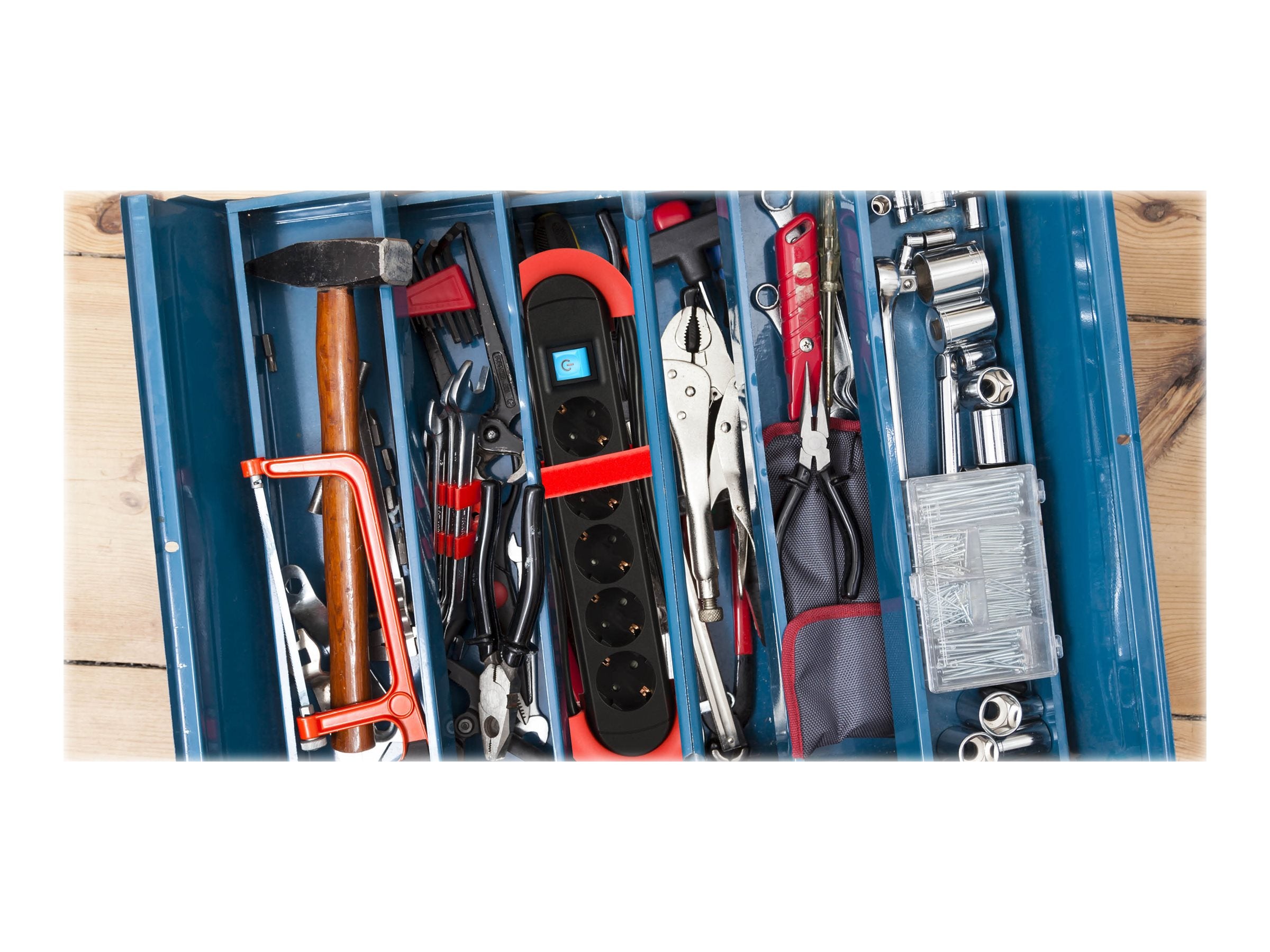 BACHMANN HOOK Indoor 5x Schutzkontakt Kunststoff mit Schalter 5m - Vorderansicht
