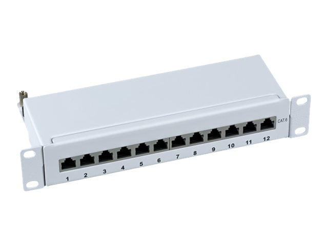 EFB Mini Patchpanel STP 12xRJ45 Cat6 25,4cm 10Zoll 1HE RAL7035 GRAU - Vorderansicht