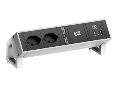 BACHMANN DESK2 2xCH 90 1xUSB A/C 22W 0,2m GST18 RAL9005 Vorderansicht
