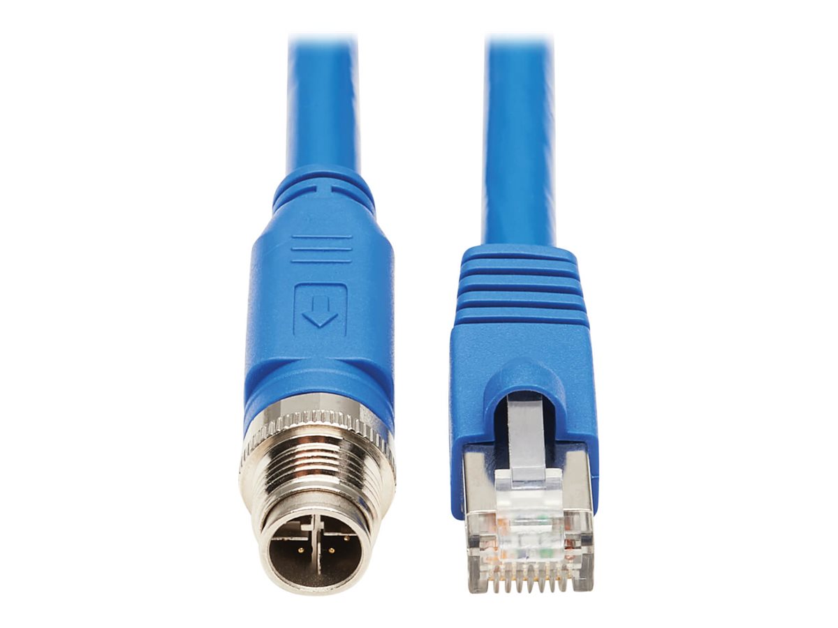 EATON TRIPPLITE M12 X-Code Cat6a 10G F/UTP CMR-LP Shielded Ethernet Cable M12m/RJ45m IP68 PoE Blue 2m 6