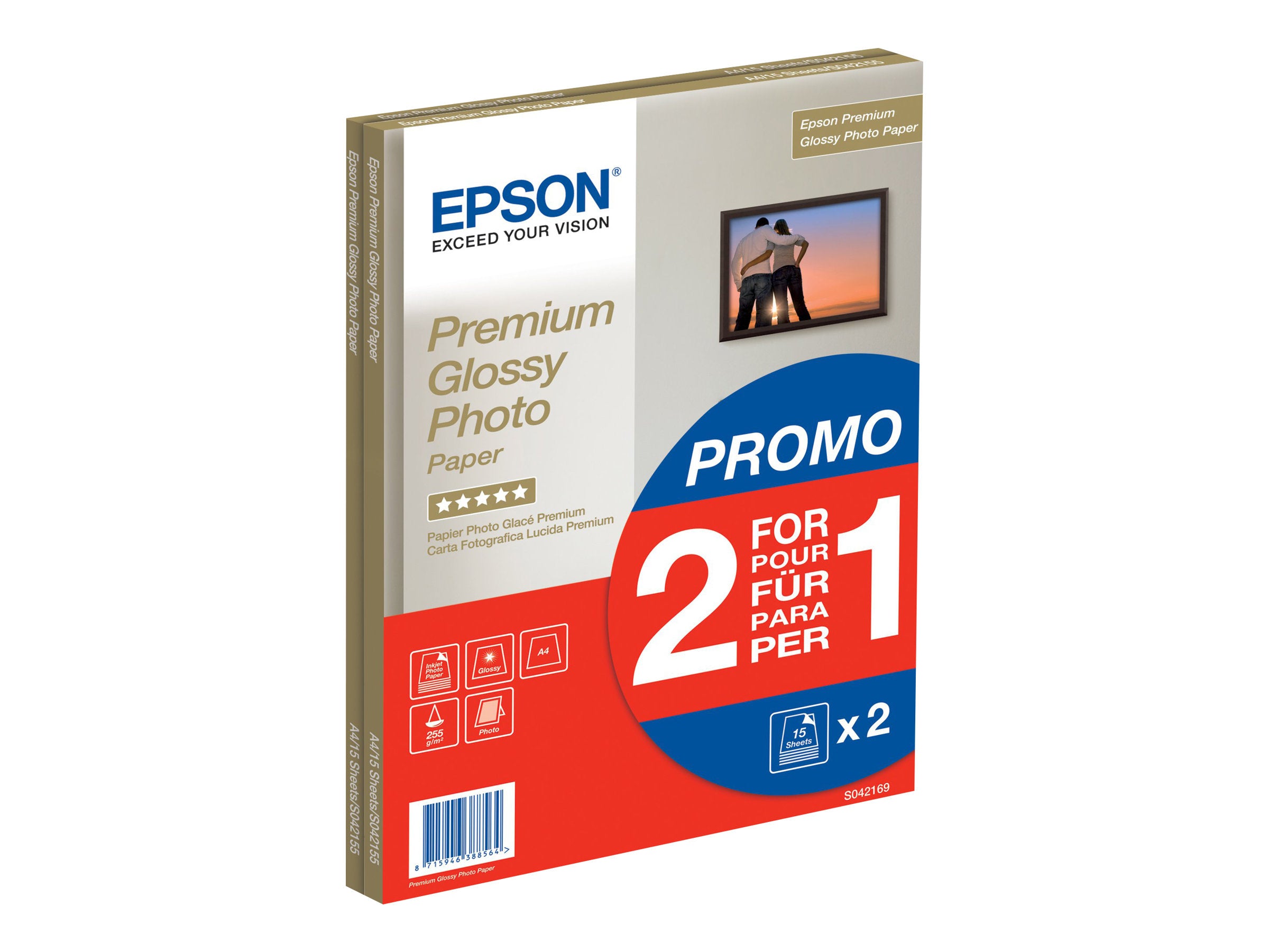 EPSON Premium glänzend Foto Papier inkjet 255g/m2 A4 2x15 Blatt 1er-Pack - Vorderansicht