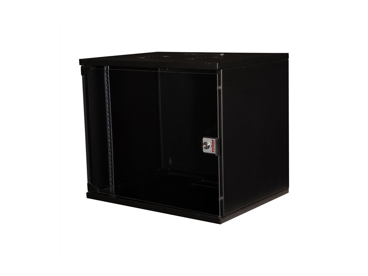 ROLINE Wandgehäuse Basic 48,26cm 19Zoll 9 HE 540x400 BxT Bausatz schwarz - Innenansicht mit Profilschienen