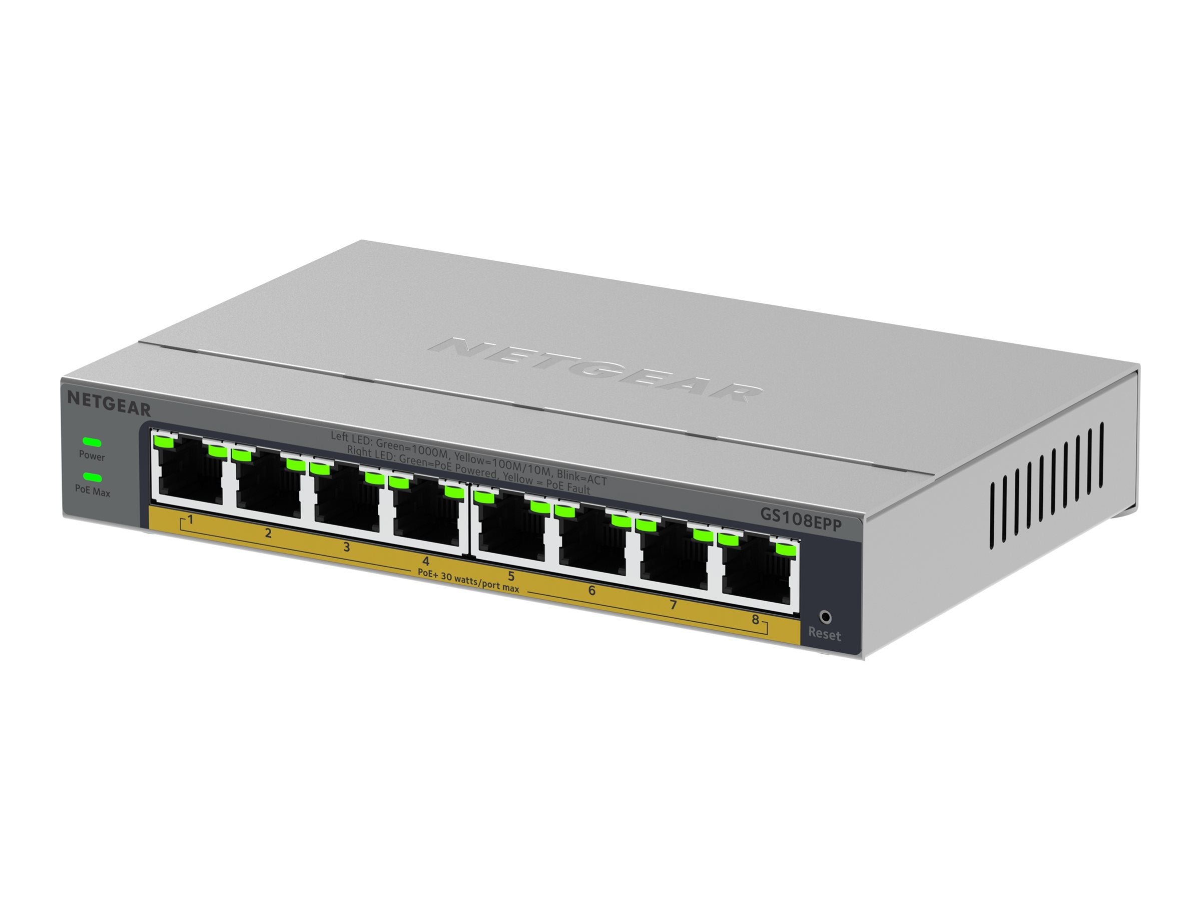 NETGEAR 8PT GB PLUS Switch W/ POE+ GS108EPP - Vorderansicht