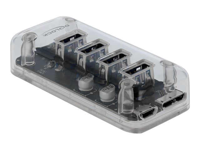 DELOCK Externer USB 3.0 Hub mit 4 Ports transparent - Detailansicht der Ports