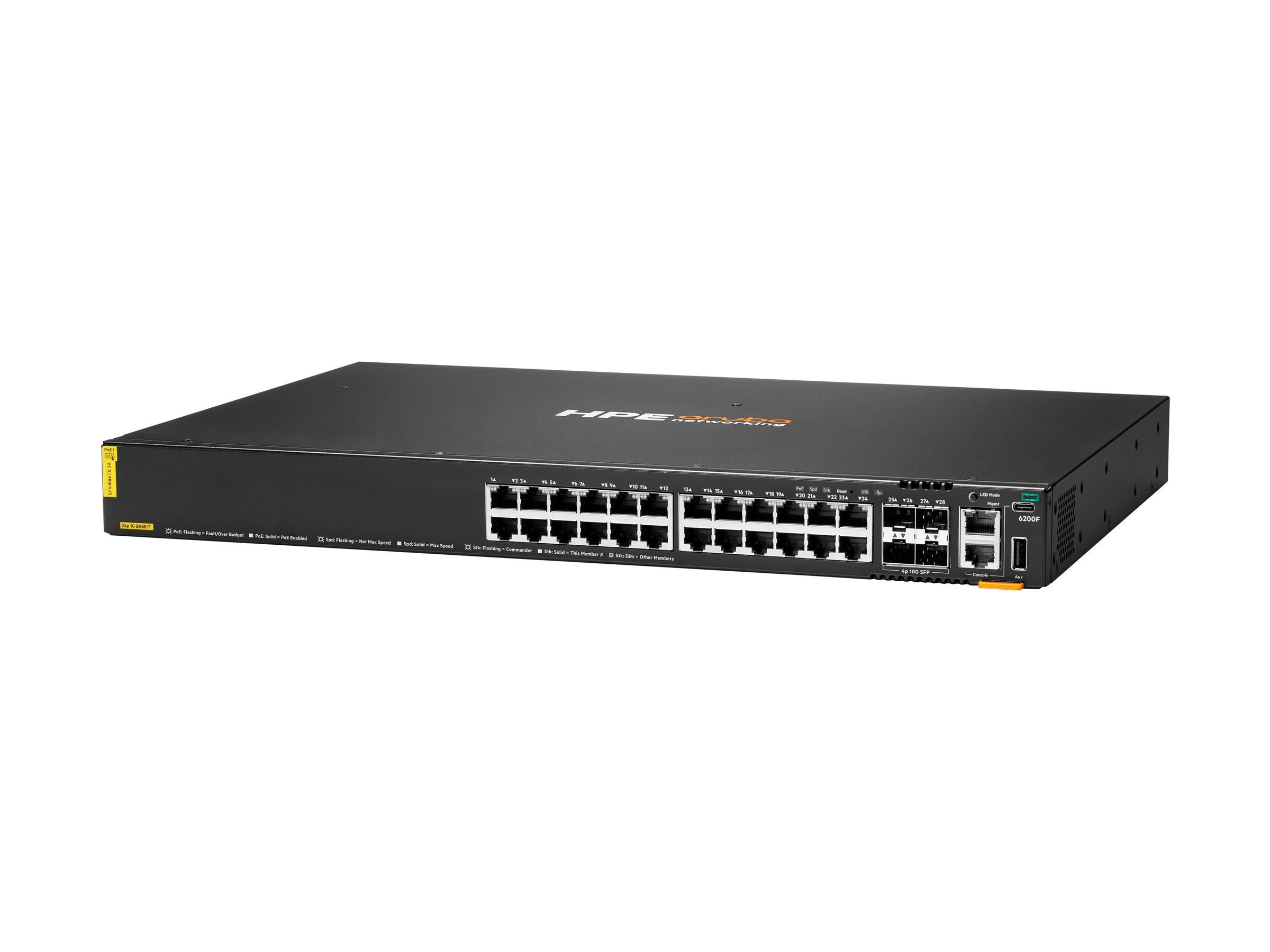 Seitenansicht des ARUBA HPE Aruba Networking CX 6200F 24G Switch