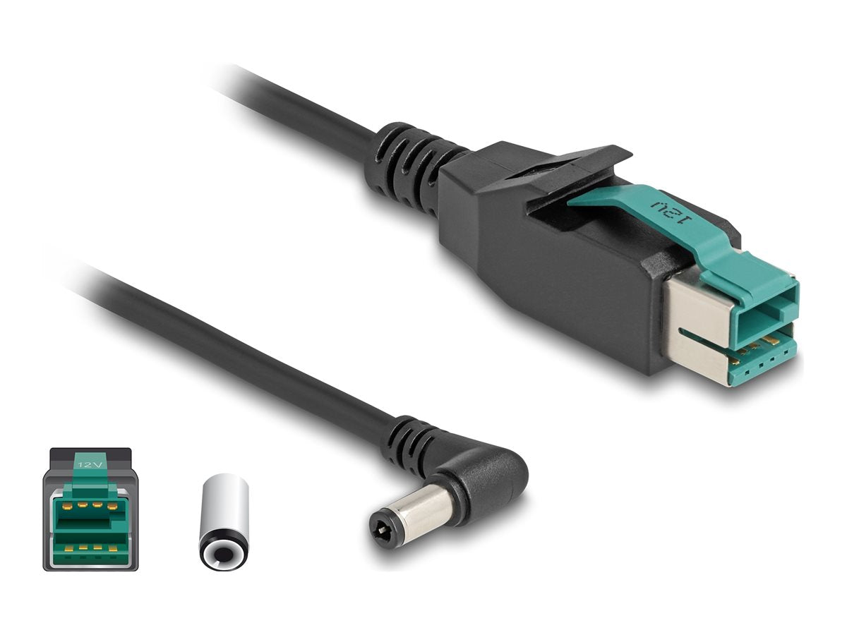DELOCK PoweredUSB Kabel Stecker 12 V zu DC 5,5 x 2,5mm Stecker gewinkelt 1m - Vorderansicht