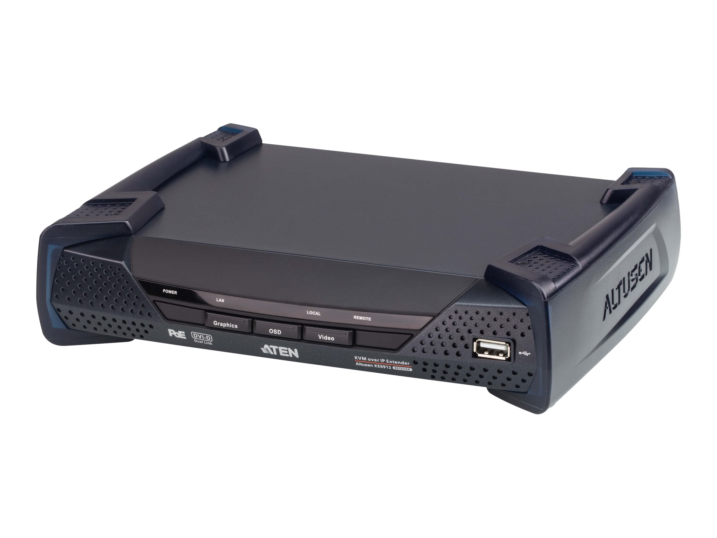ATEN KE6912R DVI-D Dual Link KVM Over IP Extender mit PoE Empfänger - Vorderansicht