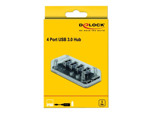 DELOCK Externer USB 3.0 Hub mit 4 Ports transparent - Vorderansicht