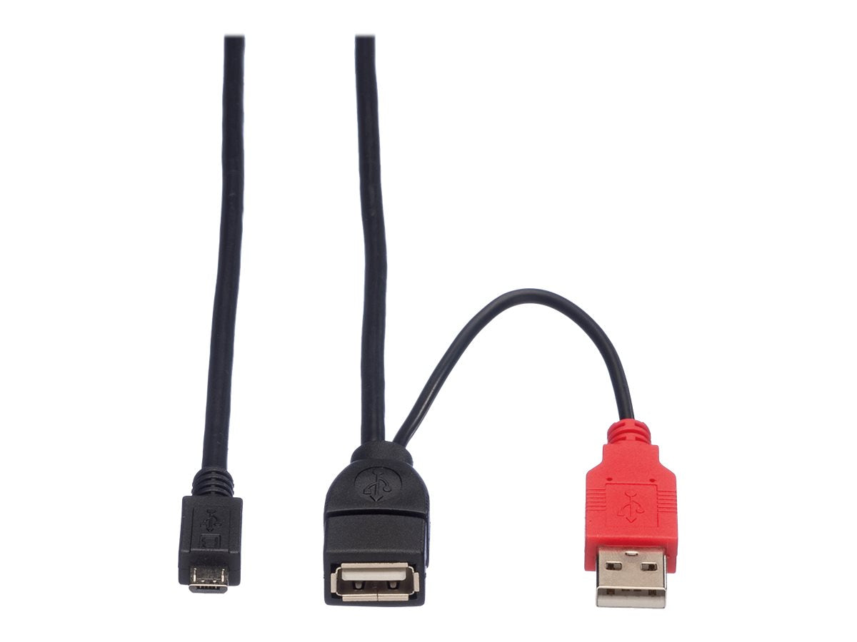 ROLINE USB 2.0 Y-Kabel 2x Typ A ST / BU - Micro B ST 1m Verpackung
