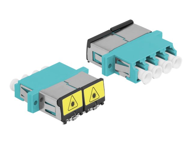 DELOCK LWL Kupplung mit Laserschutzklappe LC Quad Buchse zu LC Quad Buchse Multimode aqua