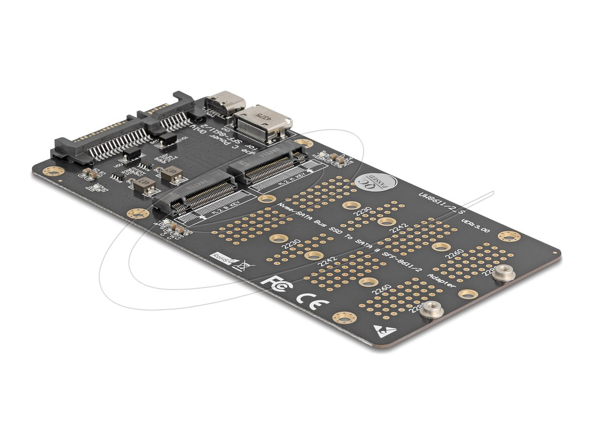 DELOCK Konverter M.2 Key M NVMe SSD zu OCuLink SFF-8612 und M.2 Key B SATA SSD zu SATA - Vorderansicht