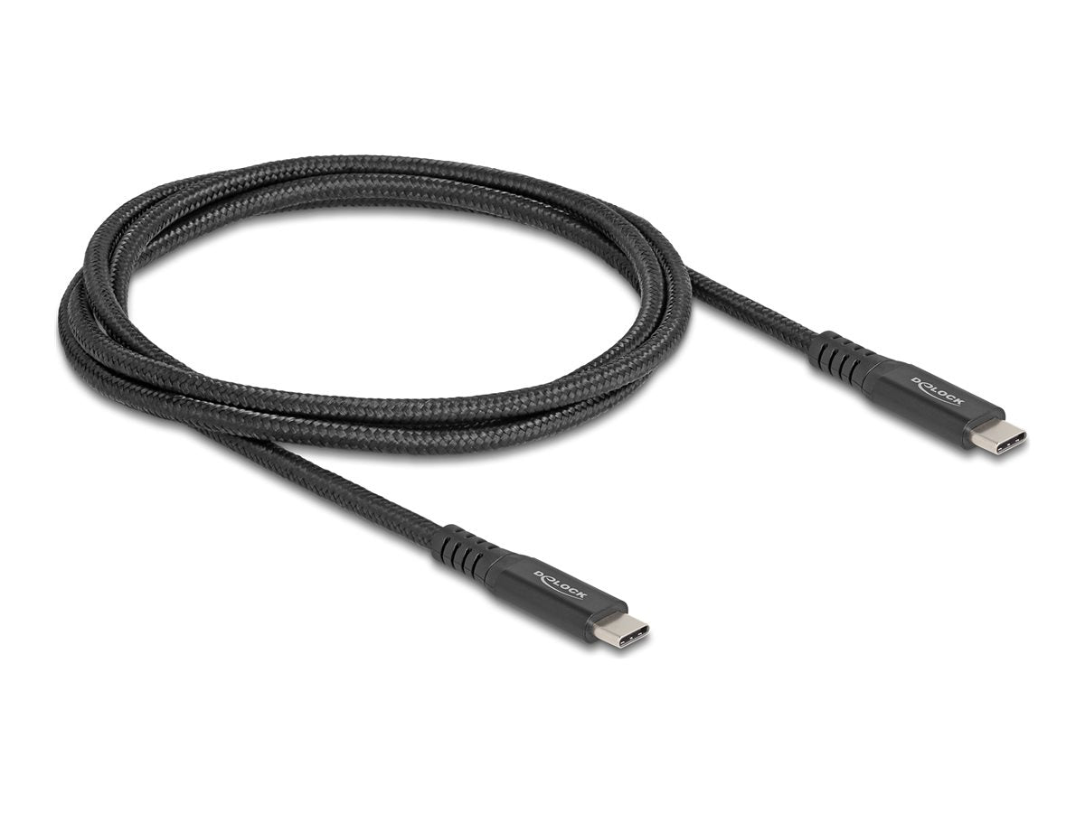 DELOCK USB 20 Gbps Kabel USB Type-C Stecker zu Stecker PD 3.0 100W E-Marker 1m schwarz Metall - Vorderansicht