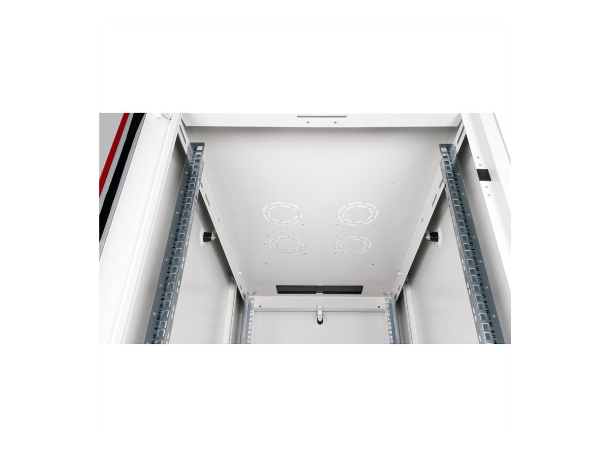 ROLINE Netzwerkschrank Basic 48,26cm 19Zoll 42 HE 600x1000 BxT Glastür grau - Detailansicht der Glastür