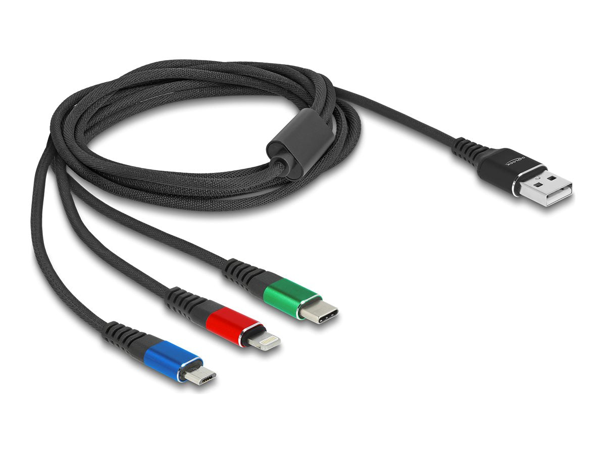 DELOCK USB Ladekabel 3 in 1 Typ-A zu Lightning / Micro USB / USB Type-C 2m - Vorderansicht