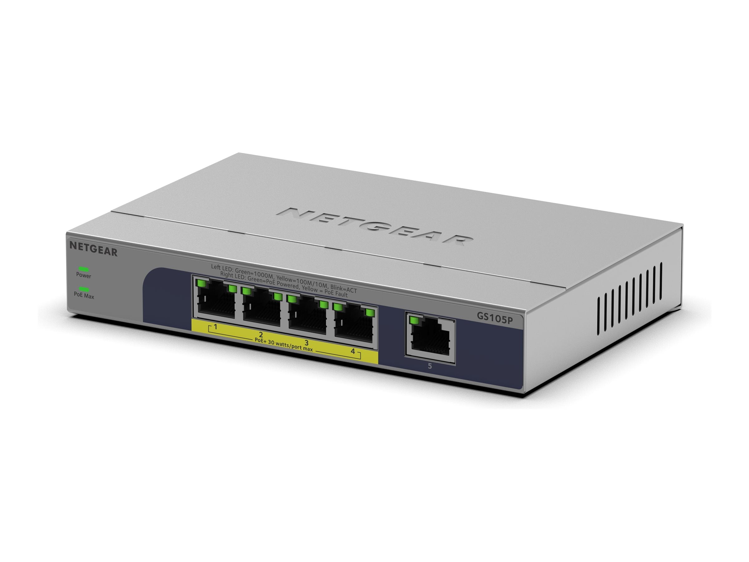 NETGEAR GS105P 5PT GB UNMANAGED SWITCH W/POE+ Vorderansicht