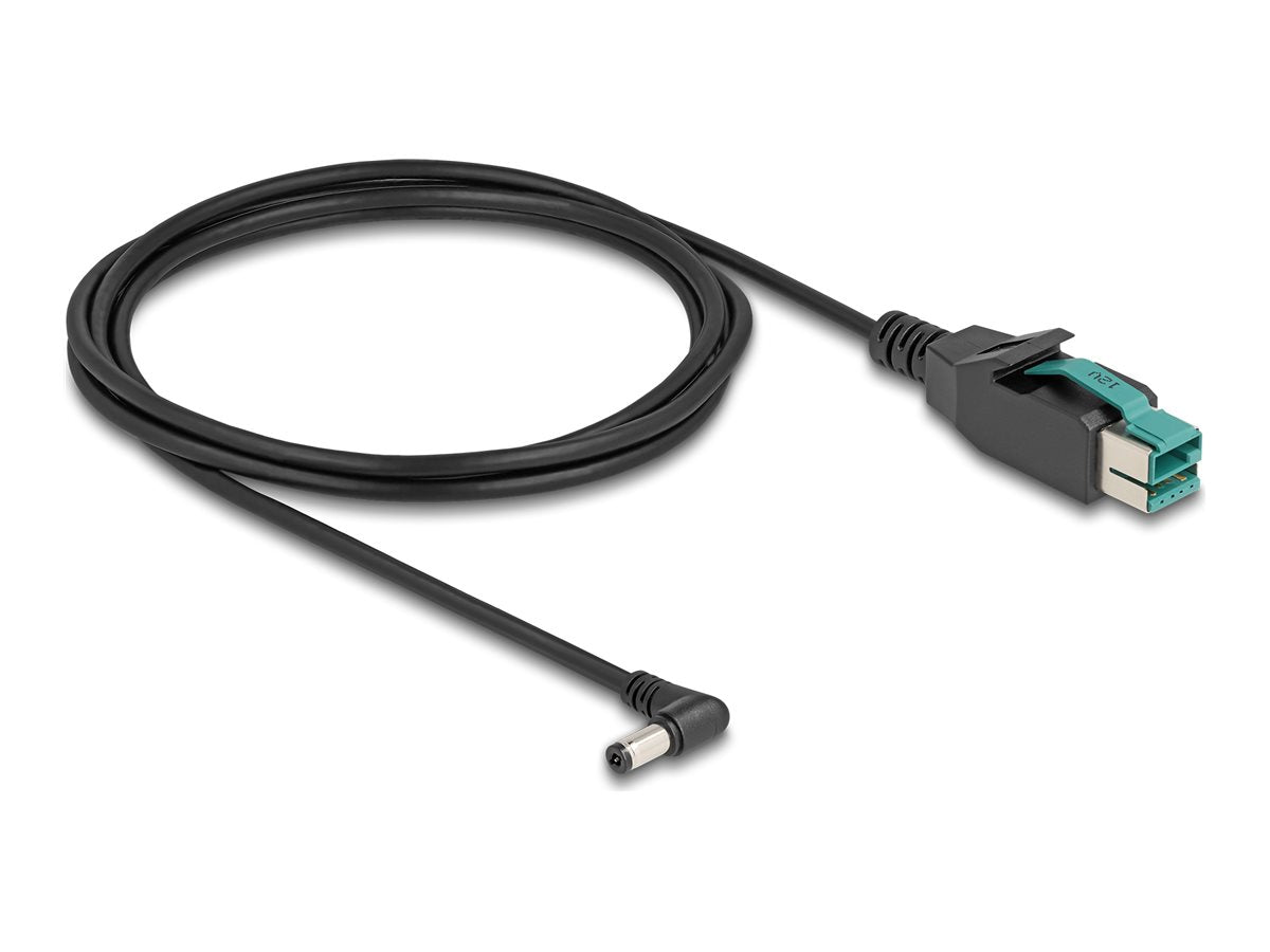 DELOCK PoweredUSB Kabel Stecker 12 V zu DC 5,5 x 2,1mm Stecker gewinkelt 2m - Vorderansicht