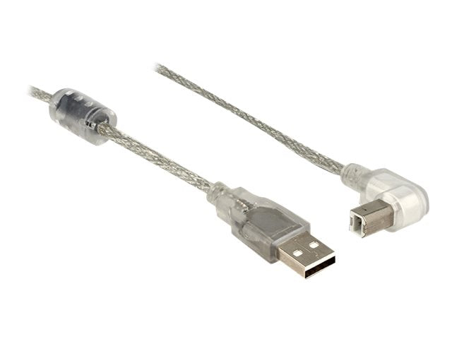 DELOCK Kabel USB 2.0 A Stecker > USB 2.0 B Stecker 90G gewinkelt unten 3,0 m transparent - Vorderansicht