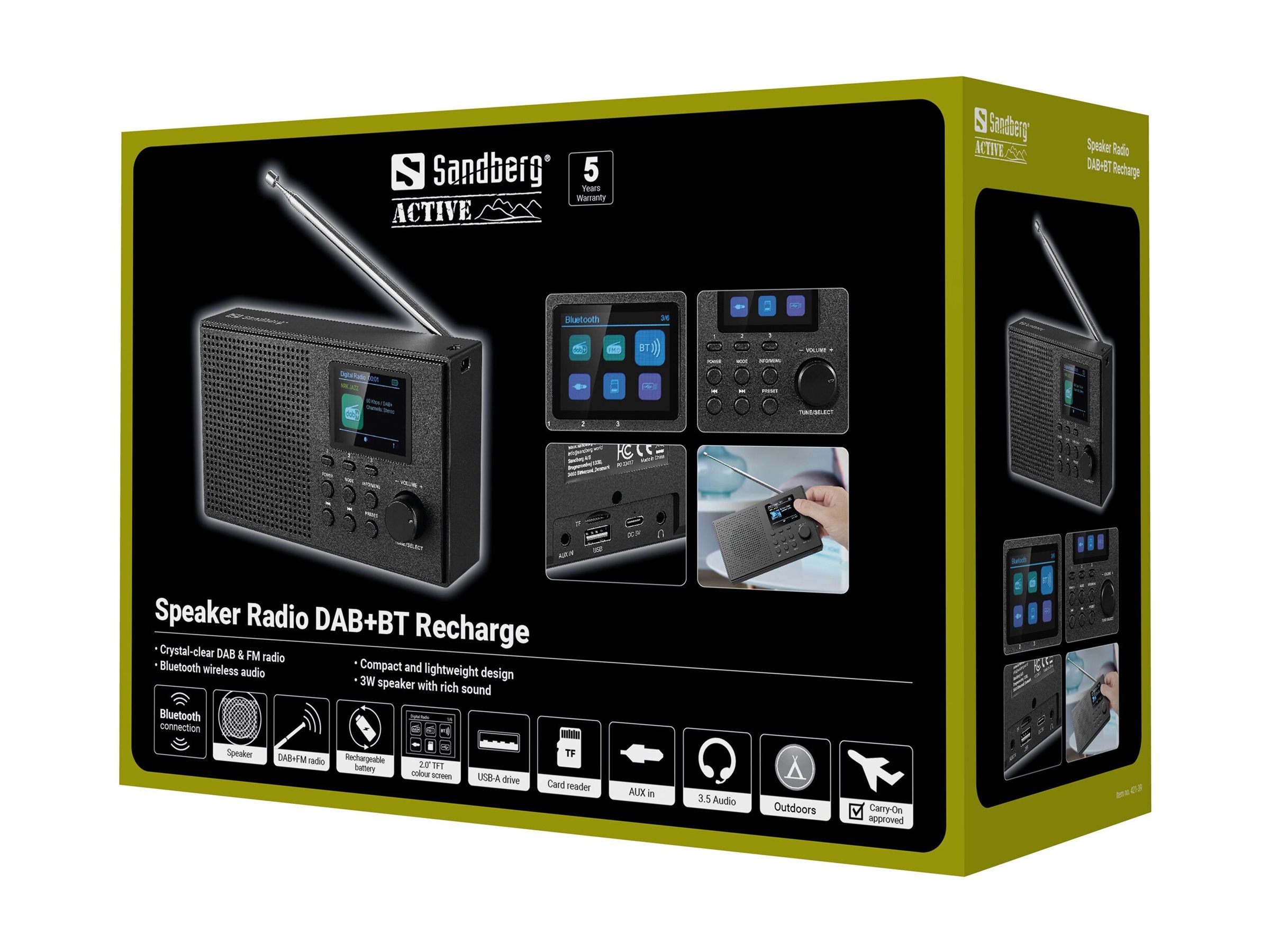 SANDBERG Speaker Radio DAB+BT Recharge Vorderansicht