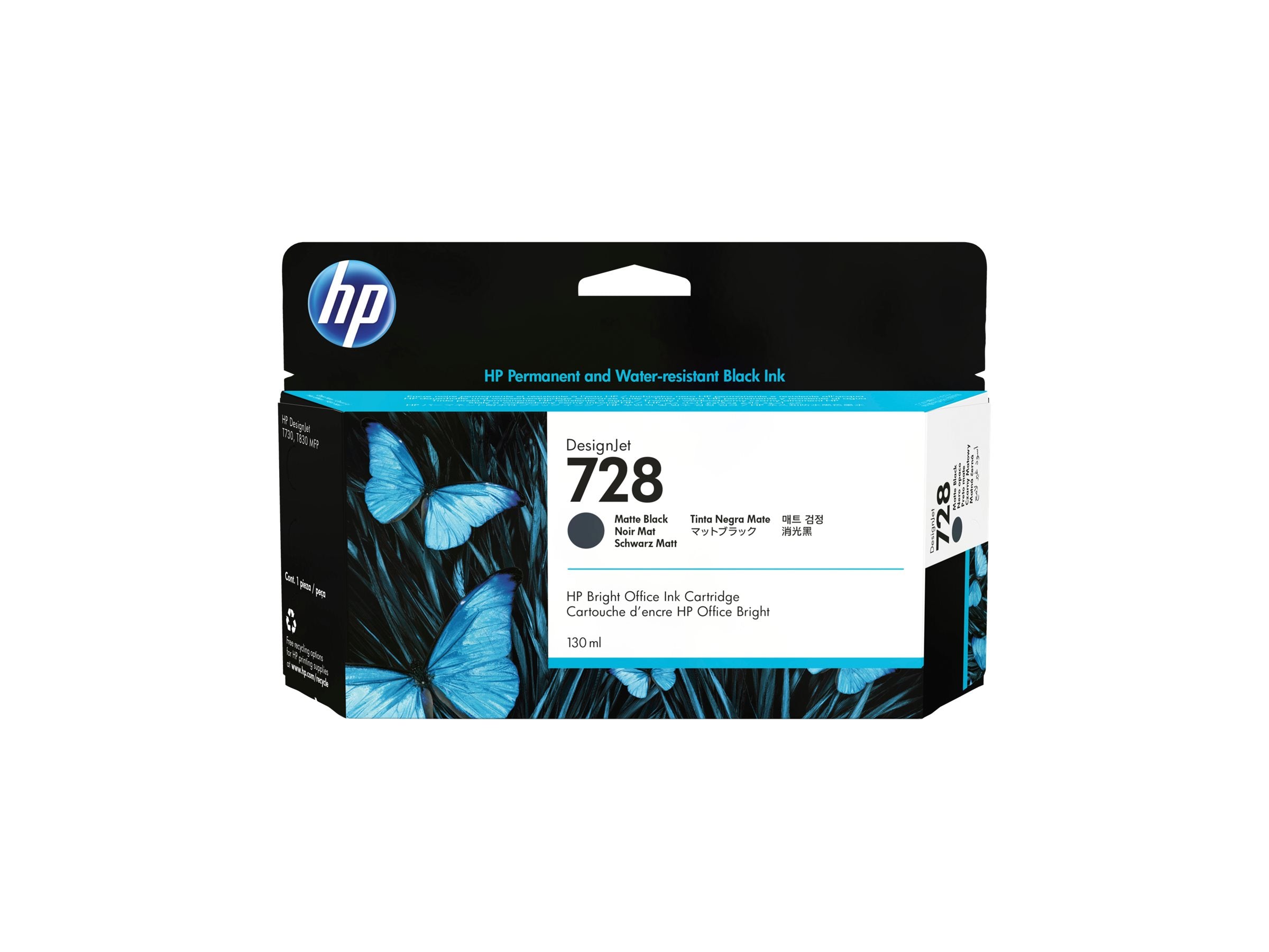HP 728 130-ml Matte Black DesignJet Ink Cartridge Vorderansicht