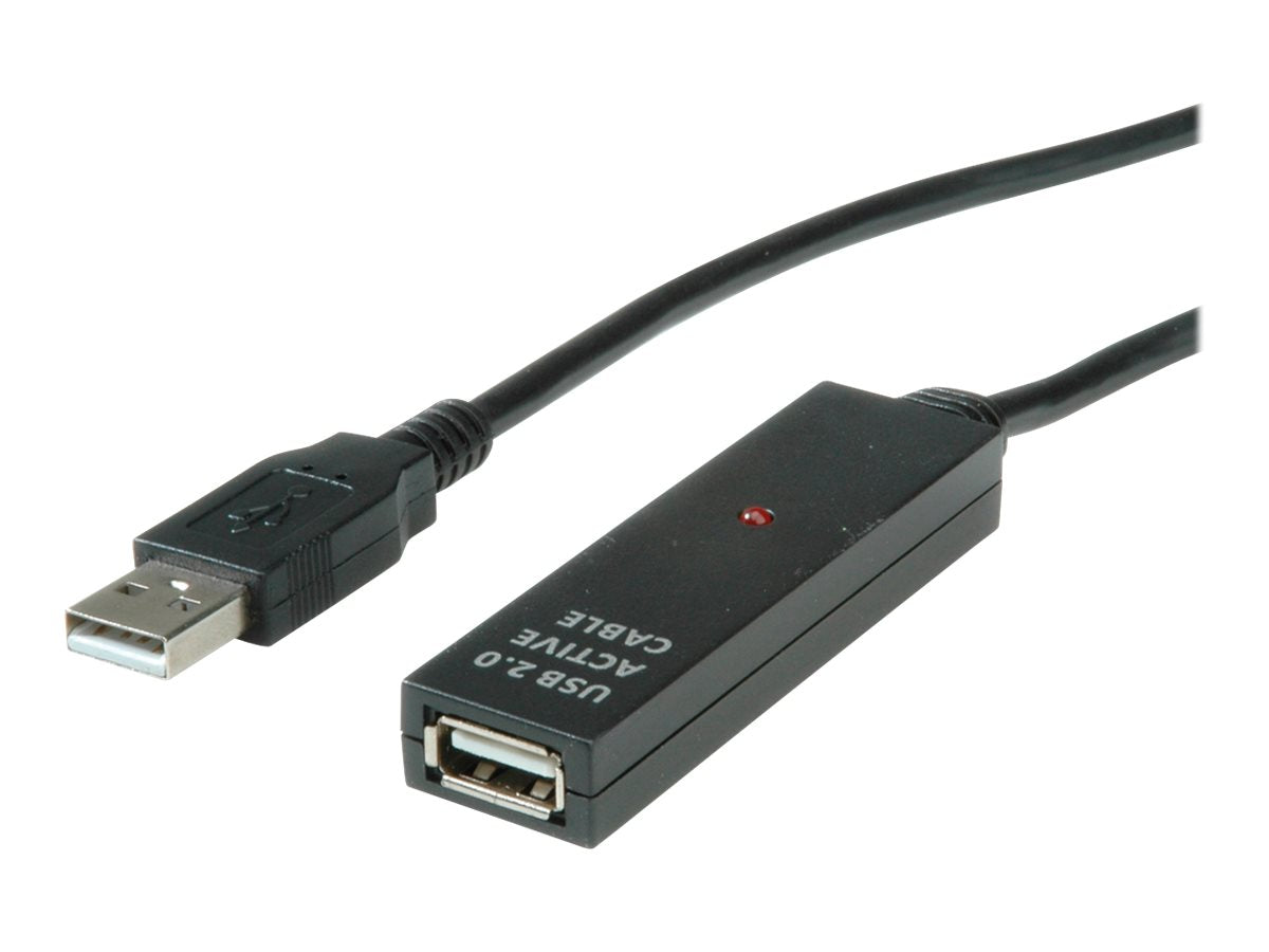 VALUE USB 2.0 aktive Kabelverlängerung schwarz 30m Vorderansicht