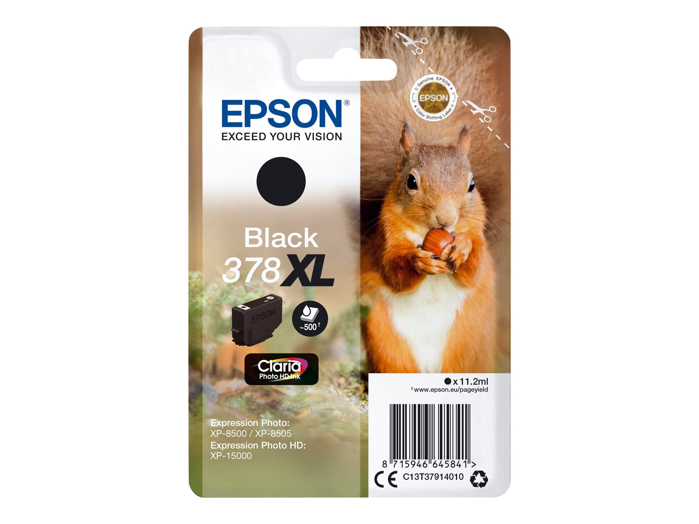EPSON 5LB Singlepack Black 378XL Squirrel Clara Photo HD Ink Vorderansicht