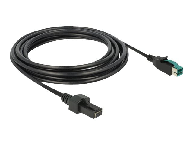 DELOCK PoweredUSB Kabel Stecker 12 V > 2 x 4 Pin Stecker 4 m - Vorderansicht