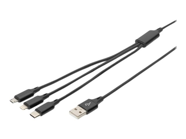 DIGITUS USB Ladekabel USB A - Lightning+micro B+Type-C 1m 3in1 cable cotton CE bl - Detailansicht