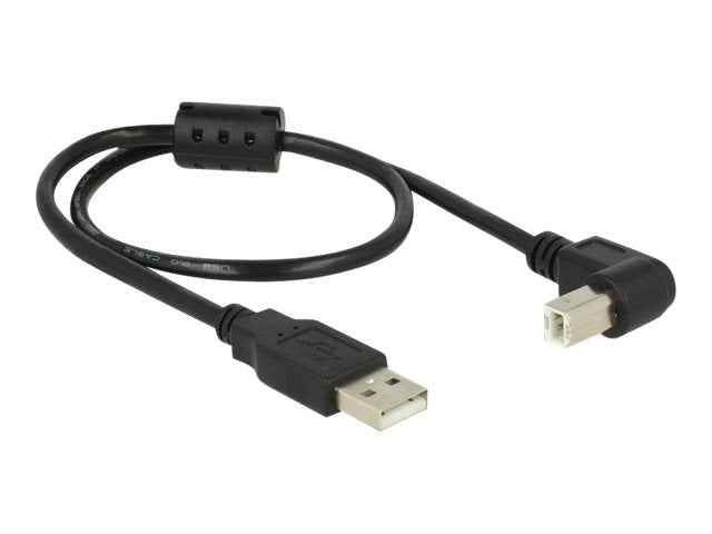 DELOCK Kabel USB 2.0 A Stecker > USB 2.0 B Stecker 90 G gewinkelt unten 0,5 m schwarz - Vorderansicht