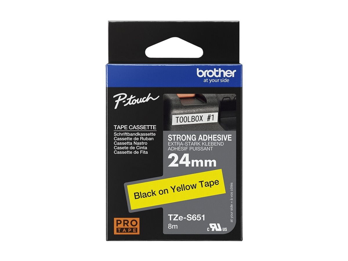 BROTHER P-Touch TZE-S651 schwarz auf gelb Schriftband Vorderansicht