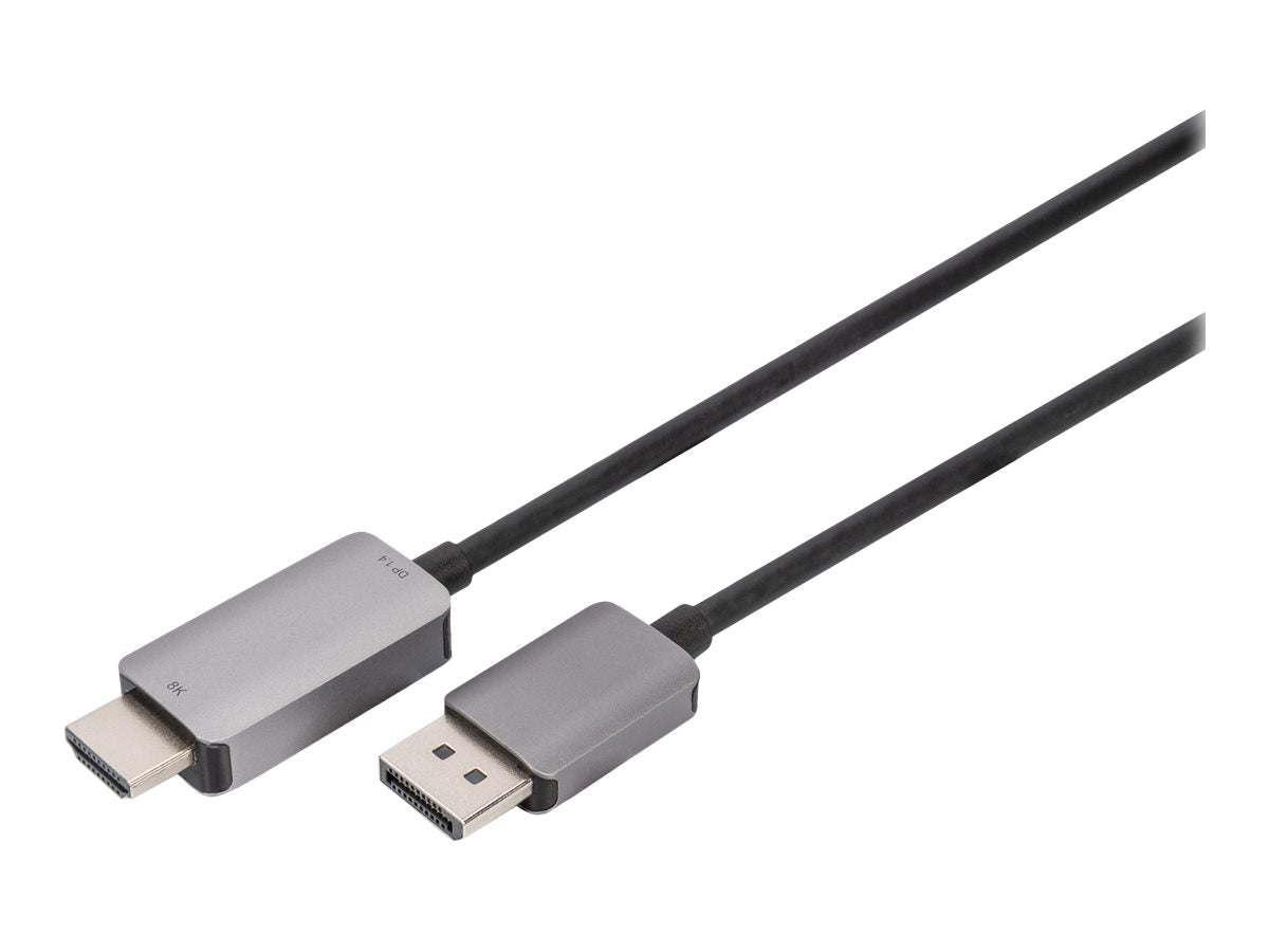 DIGITUS 8K 60Hz DP to HDMI Adapterkabel Alu Gehäuse schwarz 1,8m Vorderansicht