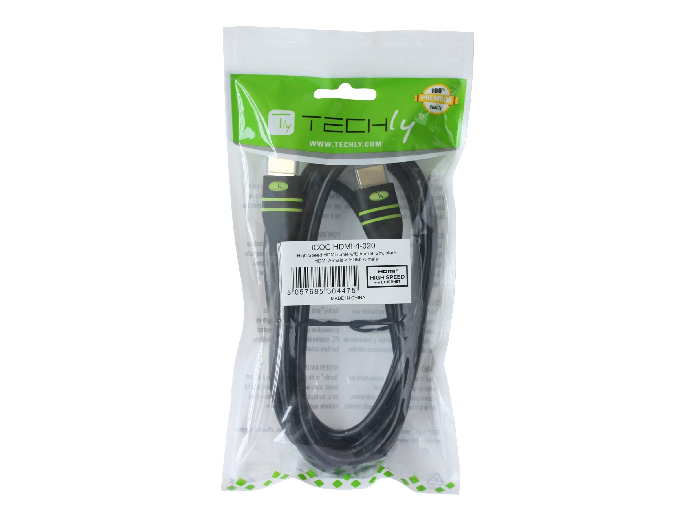 TECHLY HDMI High Speed mit Ethernet Anschlusskabel 5m Vorderansicht