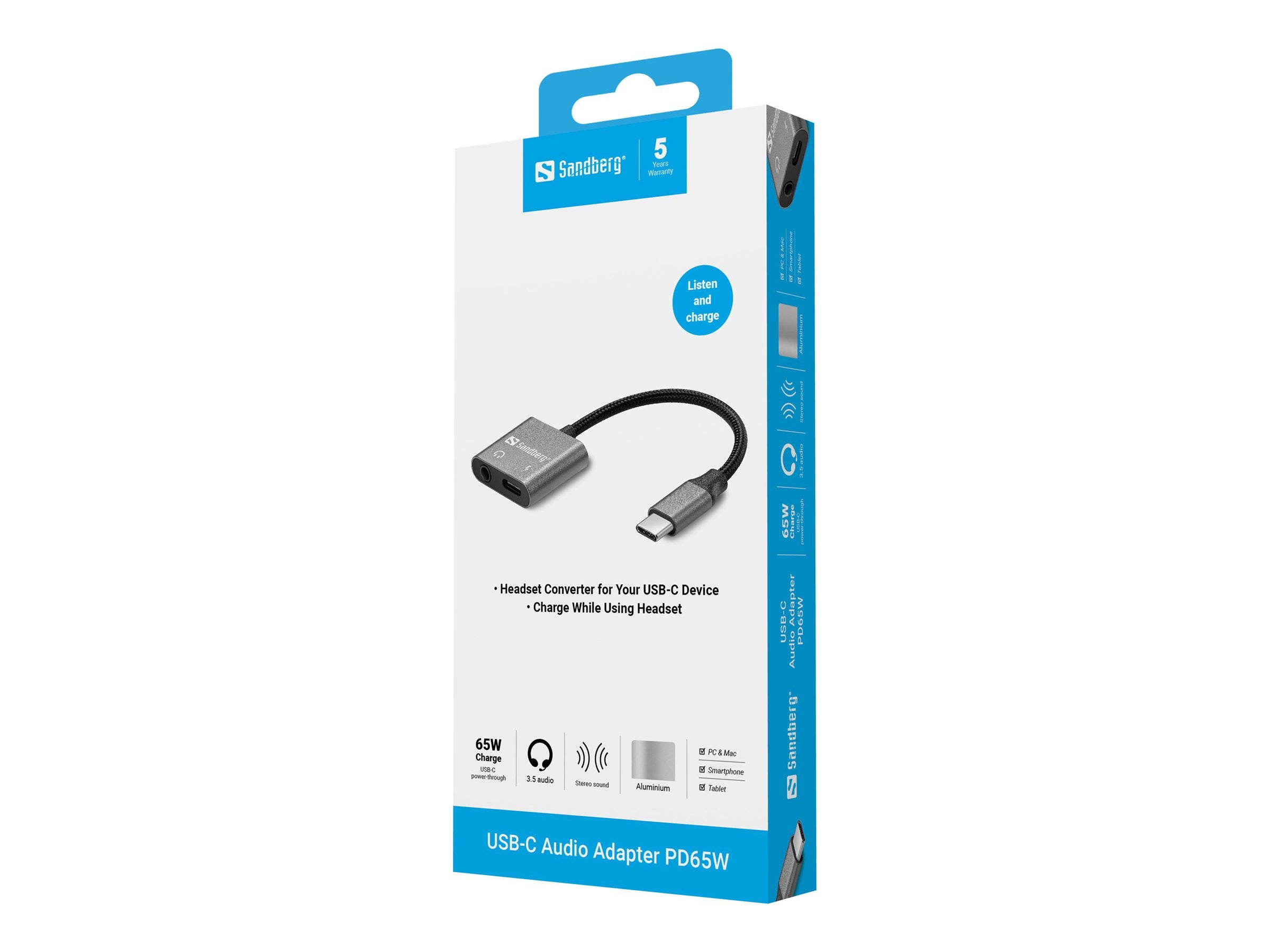 SANDBERG USB-C Audio Adapter PD65W Vorderansicht