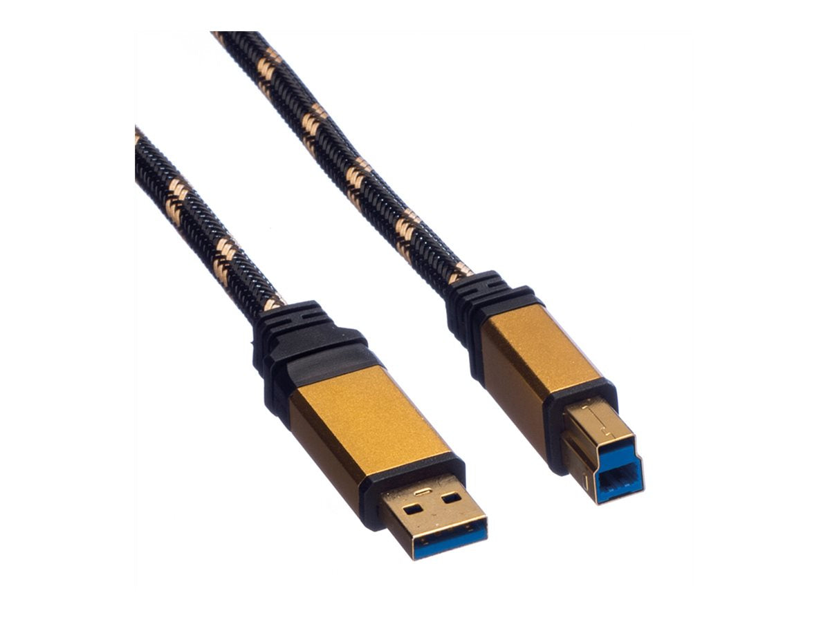 Detailansicht der vergoldeten Kontakte des SECOMP ROLINE GOLD USB3.0 Kabel A-B ST/ST 0 8m