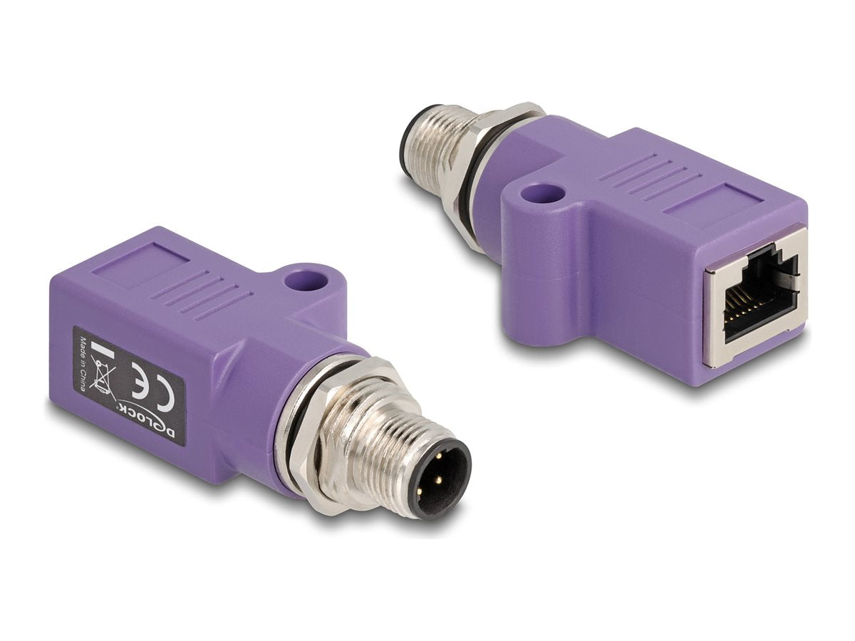 DELOCK M12 Adapter D-kodiert 4 Pin Stecker zu RJ45 Buchse Cat.5e - Vorderansicht