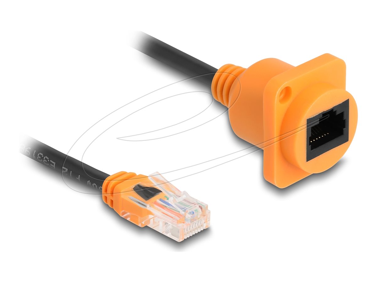 DELOCK D-Typ RJ45 Kabel Stecker zu Buchse Cat.5e UTP orange / schwarz 30cm