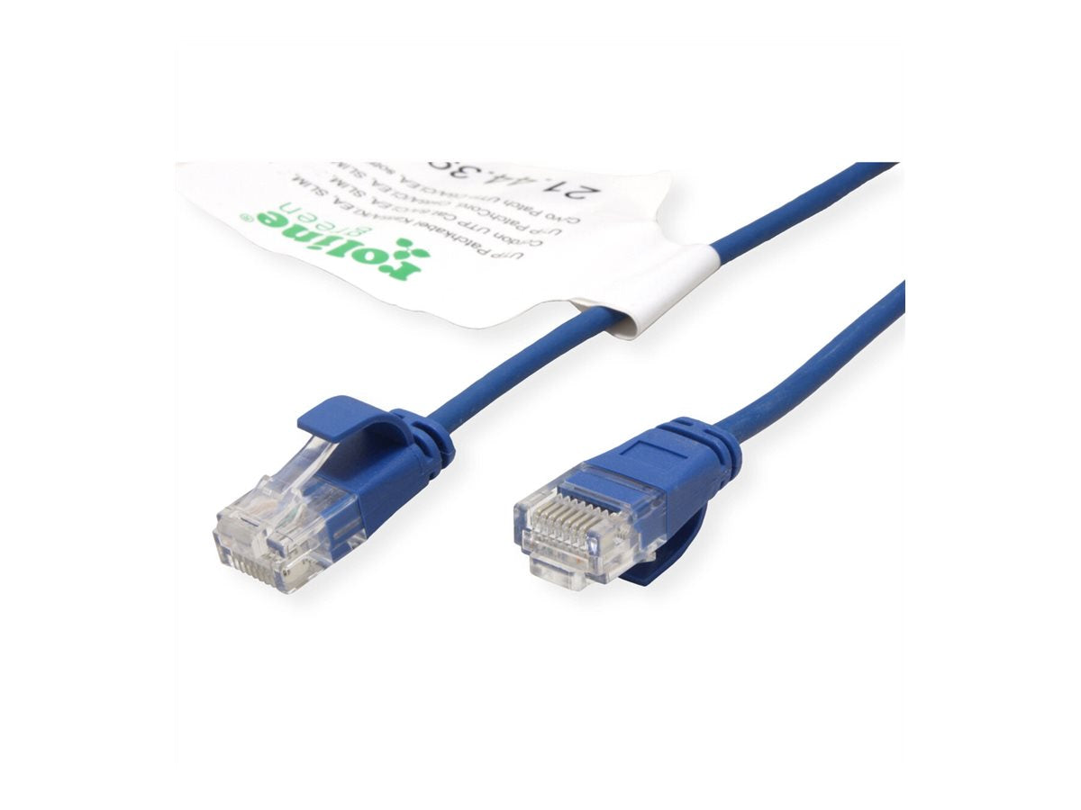 ROLINE GREEN UTP Patchkabel Kat.6A Class EA LSOH slim blau 0,5m - Vorderansicht
