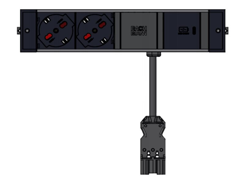BACHMANN DESK RAIL 2xP40 1xUSB C 30W 1xUSB A&C Italia Vorderansicht