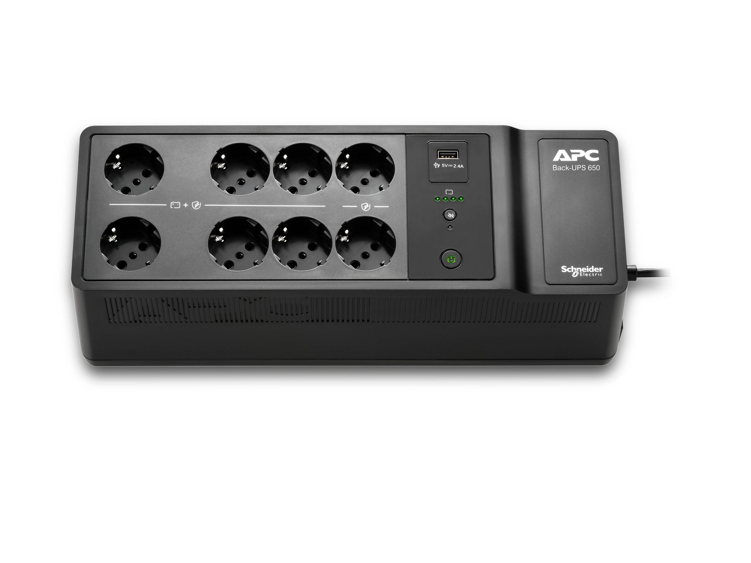 Detailansicht der Anschlüsse der APC Back-UPS BE650G2-IT USV
